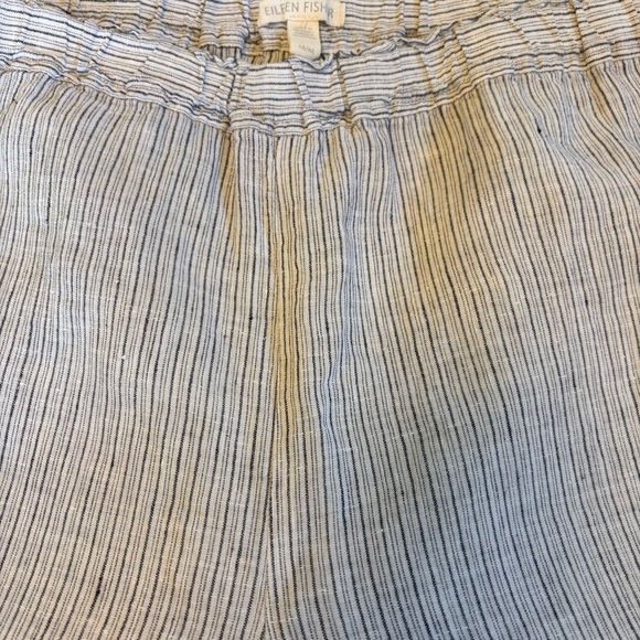 Eileen Fisher Pinstripe Gray Linen Pull On High Rise Pant Size Medium Pre-Loved - Picture 6 of 9